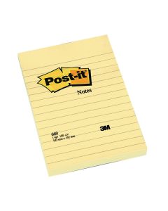 Post-it® viestilappu 102 x 152mm viivoitettu keltainen, 1 pakkaus=6 x 100 lappua