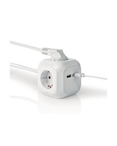 Nedis 4-osainen jatkojohto usb-portilla 1