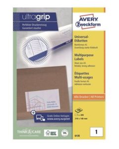 Avery 6135 monitoimitarra A5 148 x 210mm 1-osainen, 1 kpl=200 tarraa