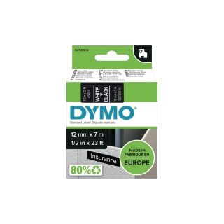 Dymo® nauha d1 12mm x 7m valkoinen/musta