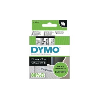 Dymo® nauha d1 12mm x 7m musta/valkoinen