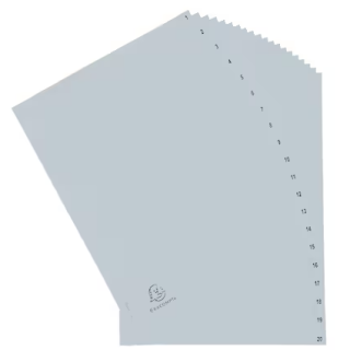 Exacompta hakemisto 1-20 a4 pp valkoinen, A4 numero hakemisto